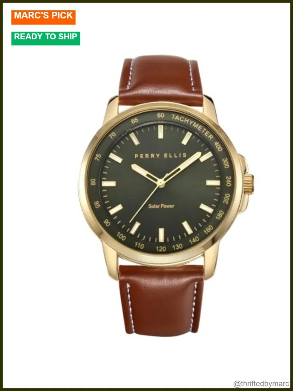 Solar-Powered Men's Analog Watch, 43mm Case, Vegan Leather Strap,